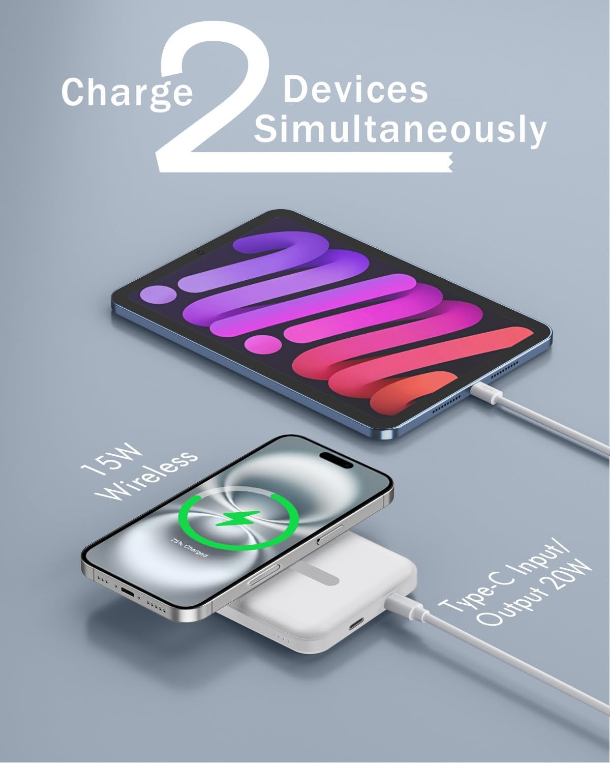 for Magsafe Battery Pack, 5000Mah Magnetic Power Bank with Type-C Cable 20W PD Fast Charging Lighting Input Wireless Portable Charger for Iphone 17/16/15/14/13/12/ All Series-Snow White