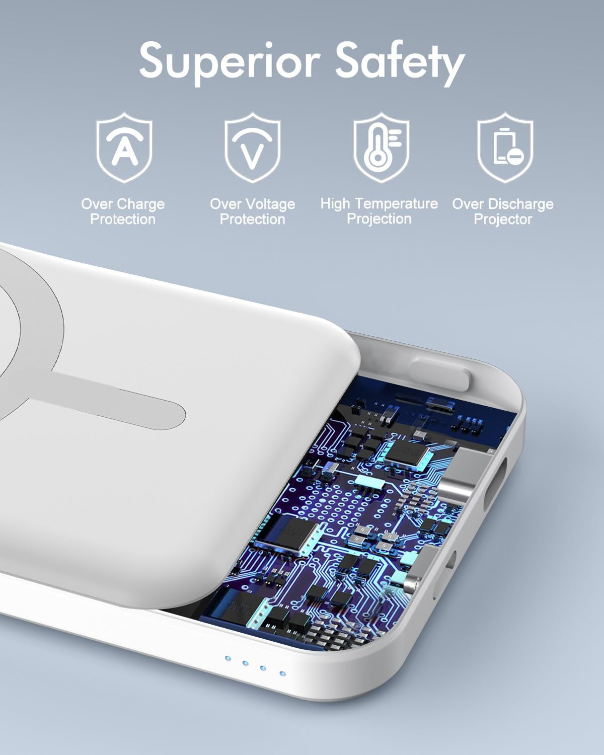 for Magsafe Battery Pack, 5000Mah Magnetic Power Bank with Type-C Cable 20W PD Fast Charging Lighting Input Wireless Portable Charger for Iphone 17/16/15/14/13/12/ All Series-Snow White